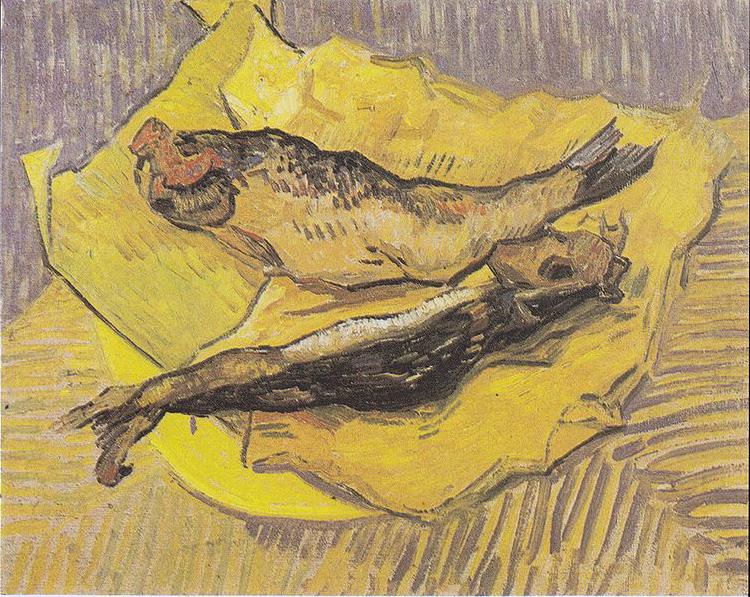 Still Life with smoked herrings on yellow paper, Vincent Van Gogh